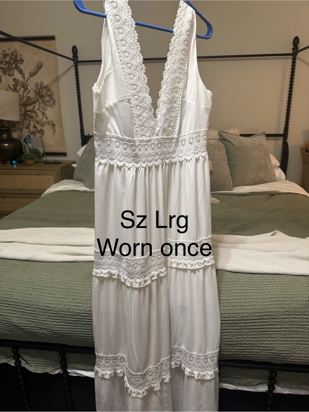 White Lace Trim Deep V Maxi Dress - Picture 1 of 1